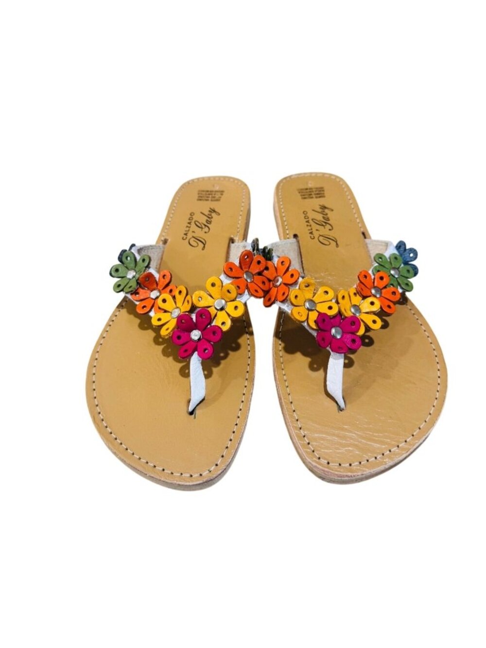 Calzado DGaby Women Leather Sandals US 8 Mexico 5 Multicolor Flower Accents Boho
